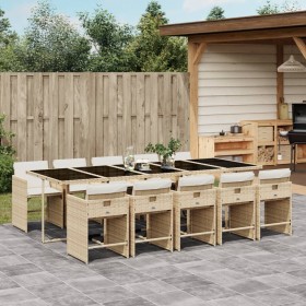 Garten-Essgruppe 11-teilig mit Kissen aus synthetischem Rattan in Beige. von , Gartensets - Ref: Foro24-3211114, Preis: 831,2...