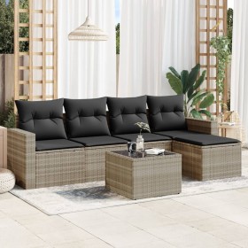 Garden sofa set 6 pieces and gray synthetic rattan cushions by , Garden sets - Ref: Foro24-3218892, Price: 399,99 €, Discount: %