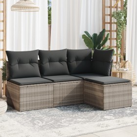 Garden sofa set 4 pieces with gray synthetic rattan cushions by , Garden sets - Ref: Foro24-3217502, Price: 270,99 €, Discoun...