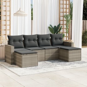 Garden sofa set 6 pieces and gray synthetic rattan cushions by , Garden sets - Ref: Foro24-3219312, Price: 413,22 €, Discount: %