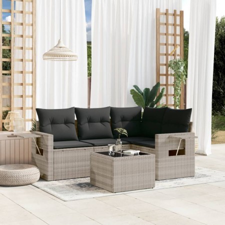 Garden sofa set and cushions 5 pieces light gray synthetic rattan by , Garden sets - Ref: Foro24-3252459, Price: 390,33 €, Di...