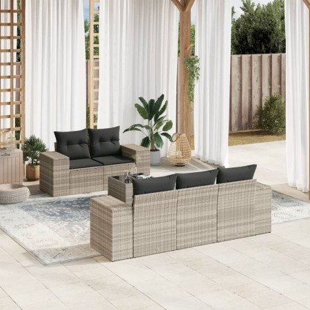 Garden sofa set 6 pieces and gray synthetic rattan cushions by , Garden sets - Ref: Foro24-3254639, Price: 507,70 €, Discount: %