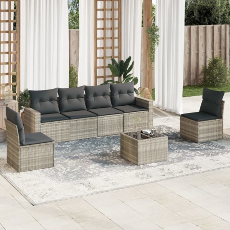 7-piece garden sofa set with light gray PE rattan cushions by , Garden sets - Ref: Foro24-3218812, Price: 469,36 €, Discount: %