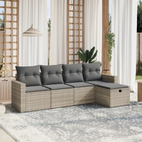 Gartensofa-Set und Kissen, 5-teilig, aus hellem grauem Kunststoff-Rattan. von , Gartensets - Ref: Foro24-3263468, Preis: 352,...