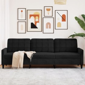 Black velvet 3-seater sofa, 210 cm by , Sofas - Ref: Foro24-4007649, Price: 334,48 €, Discount: %