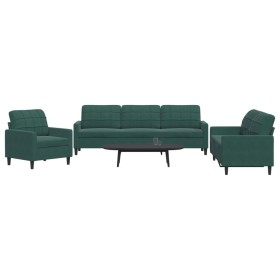 Set of sofas with 3 dark green velvet cushions by , Sofas - Ref: Foro24-3278433, Price: 655,90 €, Discount: %