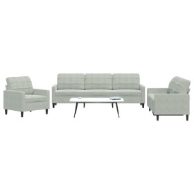 Dreiteiliges Sofaset mit Kissen aus hellgrauem Samt. von , Sofas - Ref: Foro24-3278431, Preis: 695,25 €, Rabatt: %