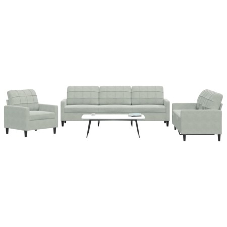 Dreiteiliges Sofaset mit Kissen aus hellgrauem Samt. von , Sofas - Ref: Foro24-3278431, Preis: 671,02 €, Rabatt: %