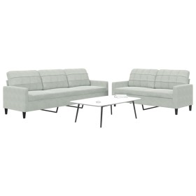 Zweiteiliges Sofaset mit Kissen aus hellgrauem Samt. von , Sofas - Ref: Foro24-3278471, Preis: 478,99 €, Rabatt: %