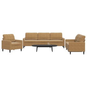 3-piece brown velvet sofa set with cushions by , Sofas - Ref: Foro24-3278438, Price: 604,37 €, Discount: %