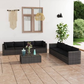 9-teiliges Gartenmöbel-Set und graue synthetische Rattankissen von vidaXL, Gartensets - Ref: Foro24-3059495, Preis: 827,85 €,...