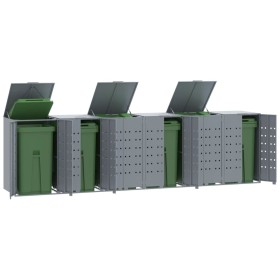 6-container gray steel trash shed 414x79x117 cm by , Waste container supports - Ref: Foro24-3279991, Price: 1,00 €, Discount: %