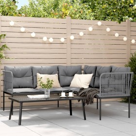 Gartensofa mit schwarzen Kissen aus Stahl und Textilene von , Gartensets - Ref: Foro24-3283749, Preis: 415,99 €, Rabatt: %