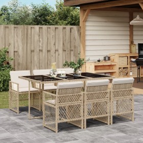 Garten-Essgruppe 7-teilig mit Kissen aus synthetischem Rattan in Beige. von , Gartensets - Ref: Foro24-3210730, Preis: 462,56...