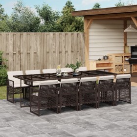 Garten-Essgruppe 11-teilig mit braunen Kunststoff-Rattan-Kissen. von , Gartensets - Ref: Foro24-3210753, Preis: 819,99 €, Rab...