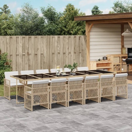 Garten-Essgruppe mit 13-teiligen Kissen aus synthetischem Rattan in Beige. von , Gartensets - Ref: Foro24-3210766, Preis: 960...