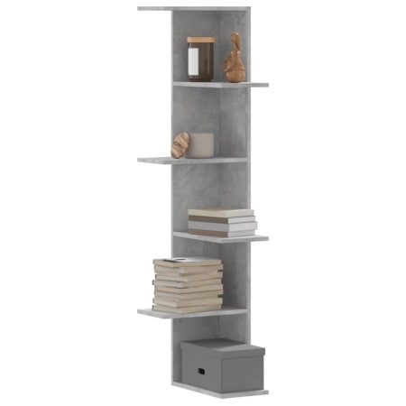 Corner wall shelf in gray concrete and wood, 36.5x36.5x140 cm. by , Shelves and shelves - Ref: Foro24-852630, Price: 60,96 €,...