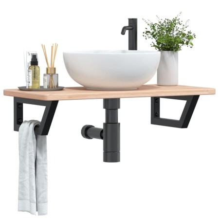 Wall-mounted steel and solid oak wood sink shelf by , bathroom vanities - Ref: Foro24-3302331, Price: 77,88 €, Discount: %