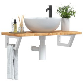 Wall-mounted steel and solid oak wood sink shelf by , bathroom vanities - Ref: Foro24-3302338, Price: 71,97 €, Discount: %