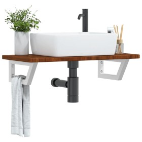 Estante de lavabo de pared de acero y madera maciza de roble de , Tocadores de baño - Ref: Foro24-3302346, Precio: 72,93 €, D...