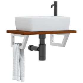 Wall-mounted steel and solid oak wood sink shelf by , bathroom vanities - Ref: Foro24-3302350, Price: 65,99 €, Discount: %