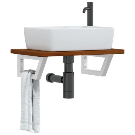 Estante de lavabo de pared de acero y madera maciza de roble de , Tocadores de baño - Ref: Foro24-3302350, Precio: 67,28 €, D...