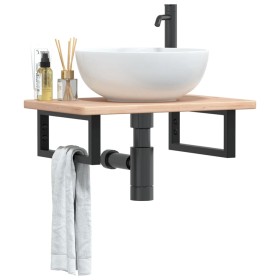 Estante de lavabo de pared de acero y madera maciza de roble de , Tocadores de baño - Ref: Foro24-3302333, Precio: 62,99 €, D...