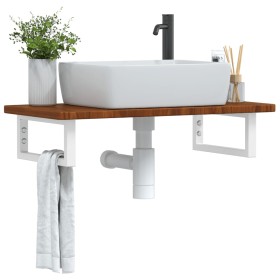 Estante de lavabo de pared de acero y madera maciza de roble de , Tocadores de baño - Ref: Foro24-3302344, Precio: 73,64 €, D...