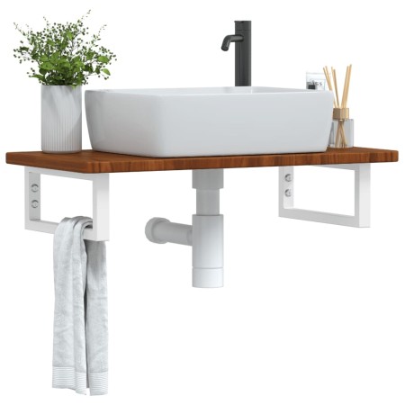 Wall-mounted steel and solid oak wood sink shelf by , bathroom vanities - Ref: Foro24-3302344, Price: 73,64 €, Discount: %