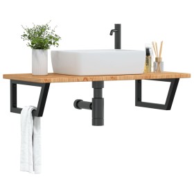 Wall-mounted steel and solid oak wood sink shelf by , bathroom vanities - Ref: Foro24-3302399, Price: 95,99 €, Discount: %