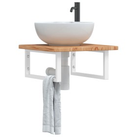 Wall-mounted steel and solid oak wood sink shelf by , bathroom vanities - Ref: Foro24-3302392, Price: 65,95 €, Discount: %