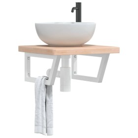 Estante de lavabo de pared de acero y madera maciza de roble de , Tocadores de baño - Ref: Foro24-3302390, Precio: 84,99 €, D...