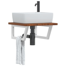 Wall-mounted steel and solid oak wood sink shelf by , bathroom vanities - Ref: Foro24-3302402, Price: 70,23 €, Discount: %