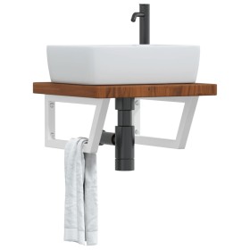 Estante de lavabo de pared de acero y madera maciza de roble de , Tocadores de baño - Ref: Foro24-3302414, Precio: 89,99 €, D...