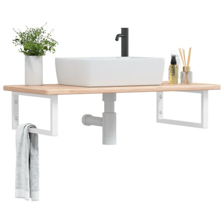 Wall-mounted steel and solid oak wood sink shelf by , bathroom vanities - Ref: Foro24-3302384, Price: 96,99 €, Discount: %