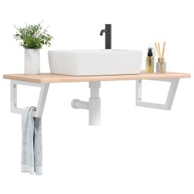 Estante de lavabo de pared de acero y madera maciza de roble de , Tocadores de baño - Ref: Foro24-3302386, Precio: 95,99 €, D...