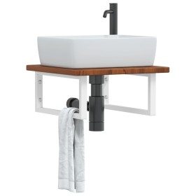 Wall-mounted steel and solid oak wood sink shelf by , bathroom vanities - Ref: Foro24-3302400, Price: 74,21 €, Discount: %