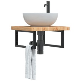 Wall-mounted steel and solid oak wood sink shelf by , bathroom vanities - Ref: Foro24-3302409, Price: 82,99 €, Discount: %