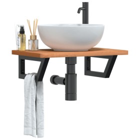 Estante de lavabo de pared de acero y madera maciza de haya de , Tocadores de baño - Ref: Foro24-3302371, Precio: 65,99 €, De...