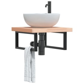 Estante de lavabo de pared de acero y madera maciza de haya de , Tocadores de baño - Ref: Foro24-3302421, Precio: 88,80 €, De...