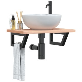 Estante de lavabo de pared de acero y madera maciza de haya de , Tocadores de baño - Ref: Foro24-3302359, Precio: 66,99 €, De...