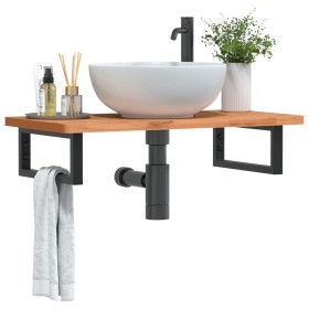 Wall-mounted sink shelf made of steel and solid beech wood by , bathroom vanities - Ref: Foro24-3302365, Price: 72,77 €, Disc...