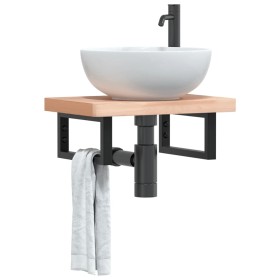 Estante de lavabo de pared de acero y madera maciza de haya de , Tocadores de baño - Ref: Foro24-3302325, Precio: 62,40 €, De...