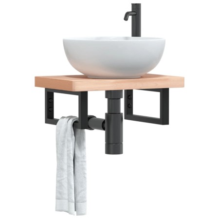 Estante de lavabo de pared de acero y madera maciza de haya de , Tocadores de baño - Ref: Foro24-3302325, Precio: 64,83 €, De...