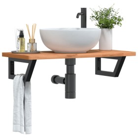 Estante de lavabo de pared de acero y madera maciza de haya de , Tocadores de baño - Ref: Foro24-3302367, Precio: 67,99 €, De...