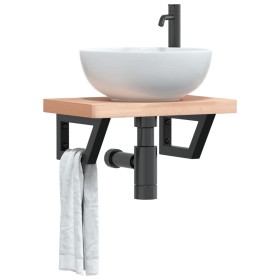 Wandwaschtischregal aus Stahl und massiver Buche von , Badezimmerwaschtische - Ref: Foro24-3302327, Preis: 68,09 €, Rabatt: %