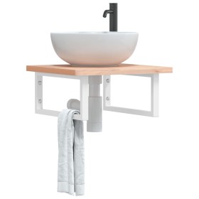 Estante de lavabo de pared de acero y madera maciza de haya de , Tocadores de baño - Ref: Foro24-3302416, Precio: 63,77 €, De...