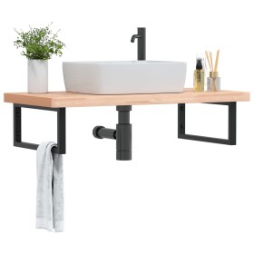 Wandwaschtischregal aus Stahl und massiver Buche von , Badezimmerwaschtische - Ref: Foro24-3302437, Preis: 119,99 €, Rabatt: %