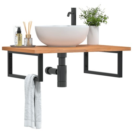 Estante de lavabo de pared de acero y madera maciza de haya de , Tocadores de baño - Ref: Foro24-3302449, Precio: 102,99 €, D...