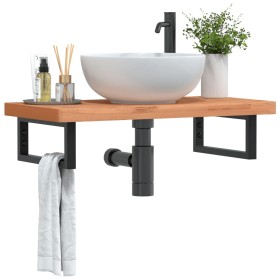 Estante de lavabo de pared de acero y madera maciza de haya de , Tocadores de baño - Ref: Foro24-3302373, Precio: 112,95 €, D...